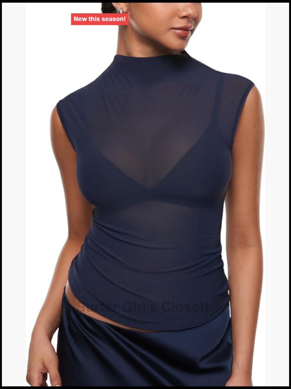 Women's Sheer Mesh Mock Neck Sleeveless Tank Top, Going Out Night Out